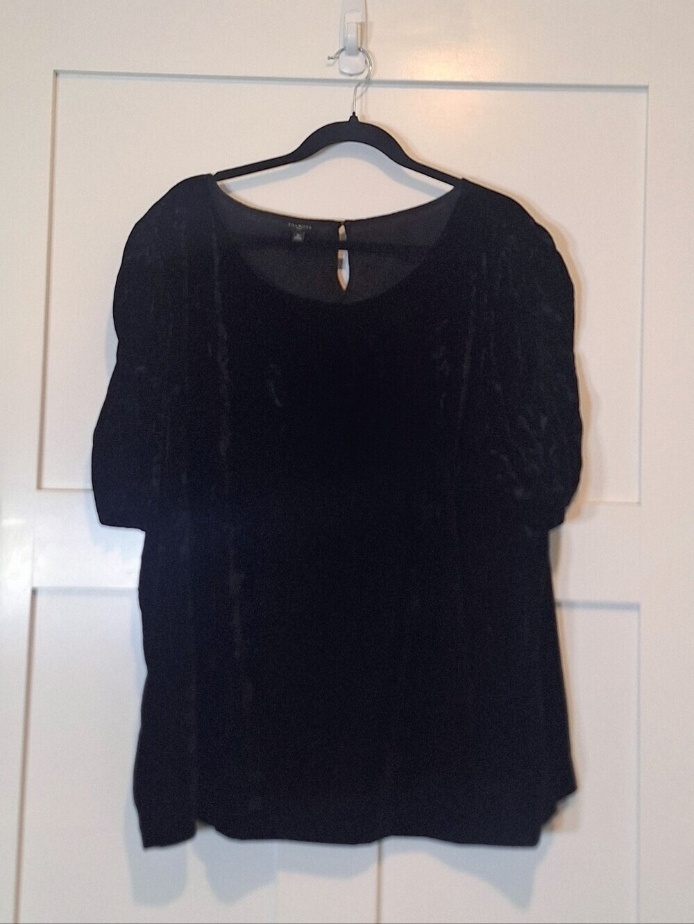 Talbots Velvet Plus Black Blouse Ruched Short Sleeves Keyhole Neck Size 3X